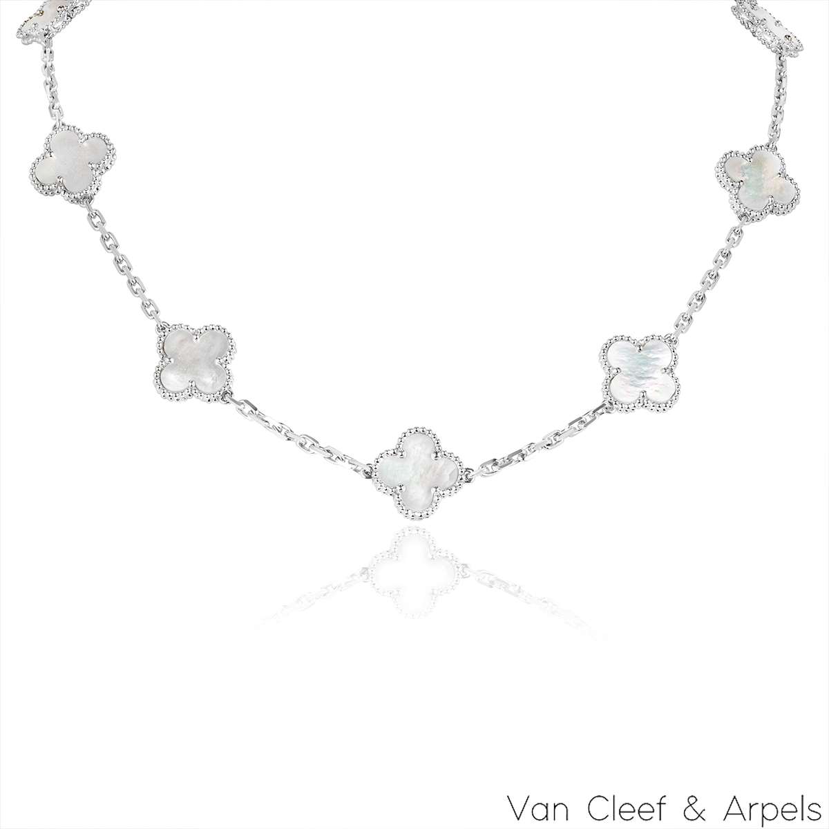 Van Cleef & Arpels White Gold Mother of Pearl Vintage Alhambra 10 Motif Necklace VCARF48500